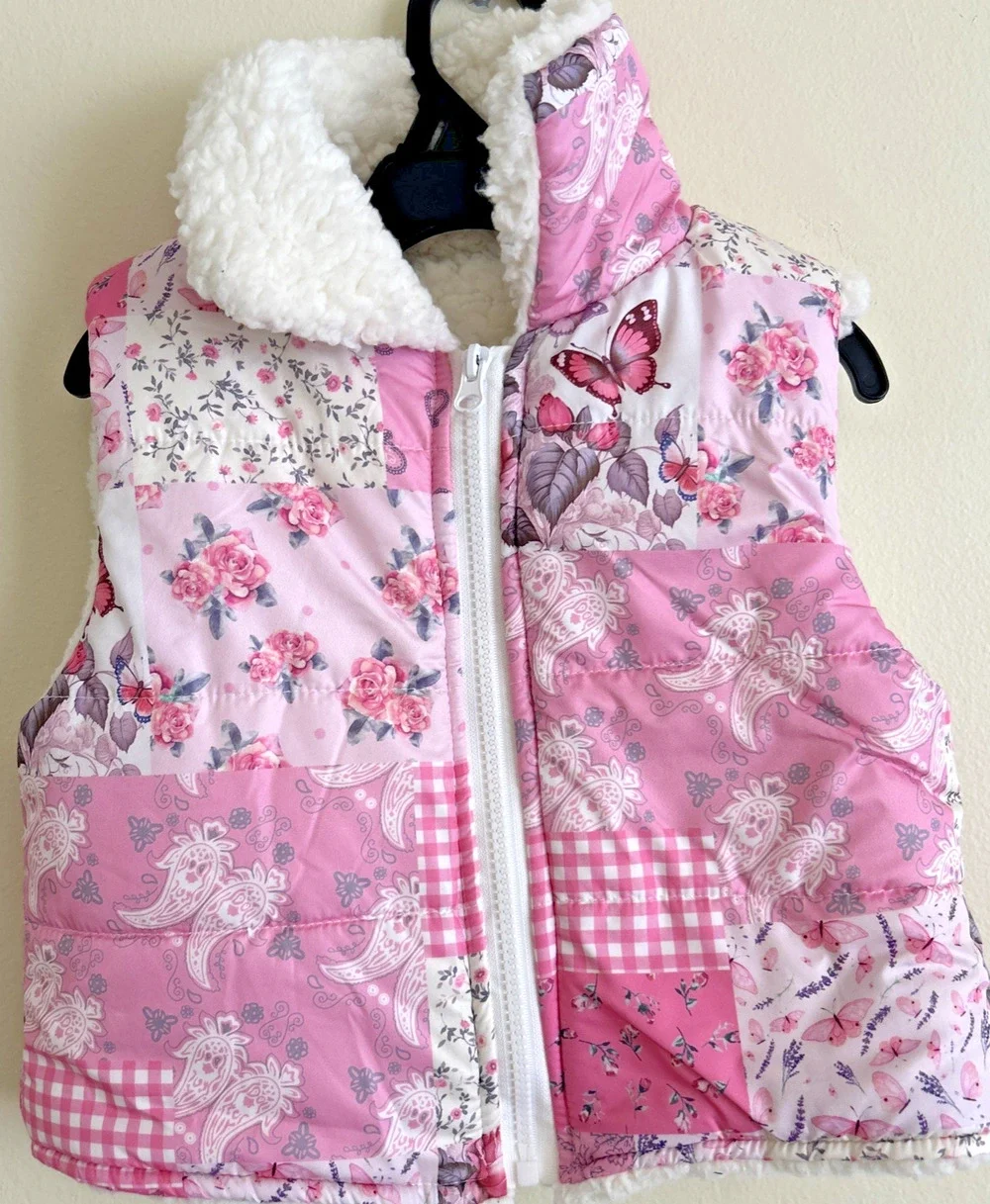 Cracker Barrel Toddler Girls Patchwork Quilt shabby chic cottage Puffer Vest 4T